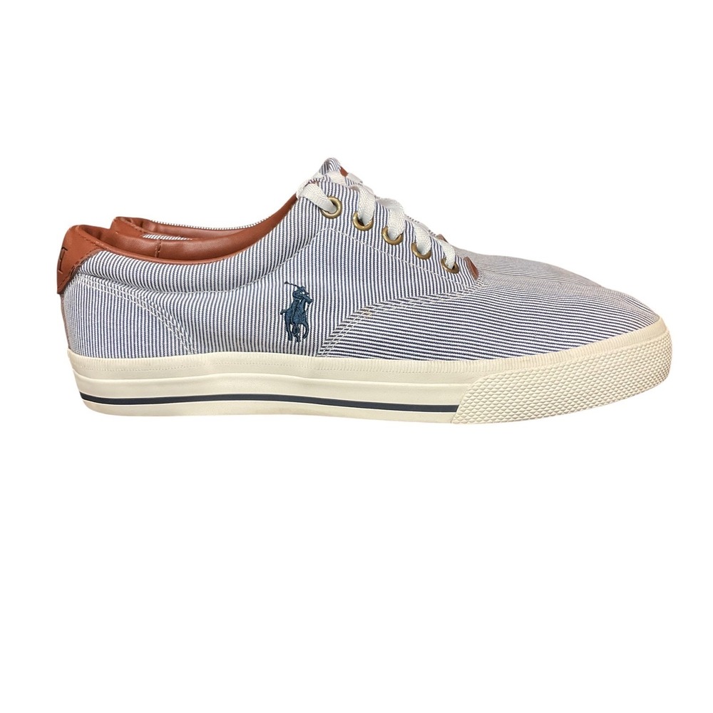 Polo Ralph Lauren Vaughn Pinstripes Blue White Boat Shoes Sneakers Size 9D